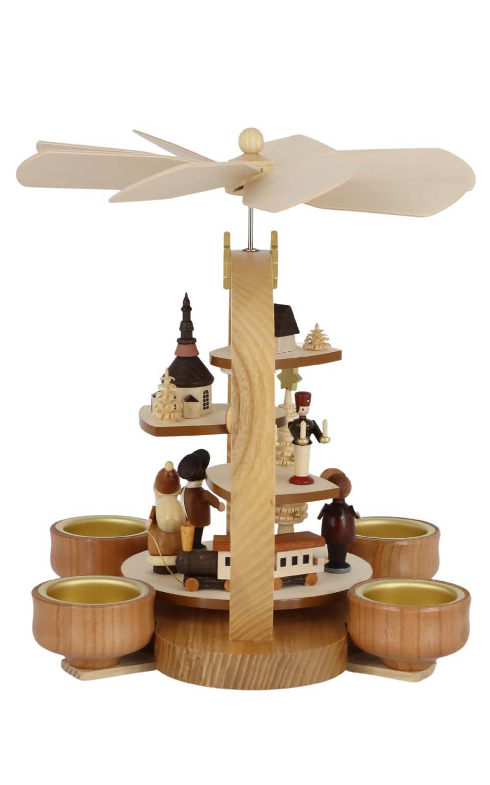Weihnachtspyramide mit Seiffener Motiv für Teelichte, 22 cm, natur von Knuth Neuber_4