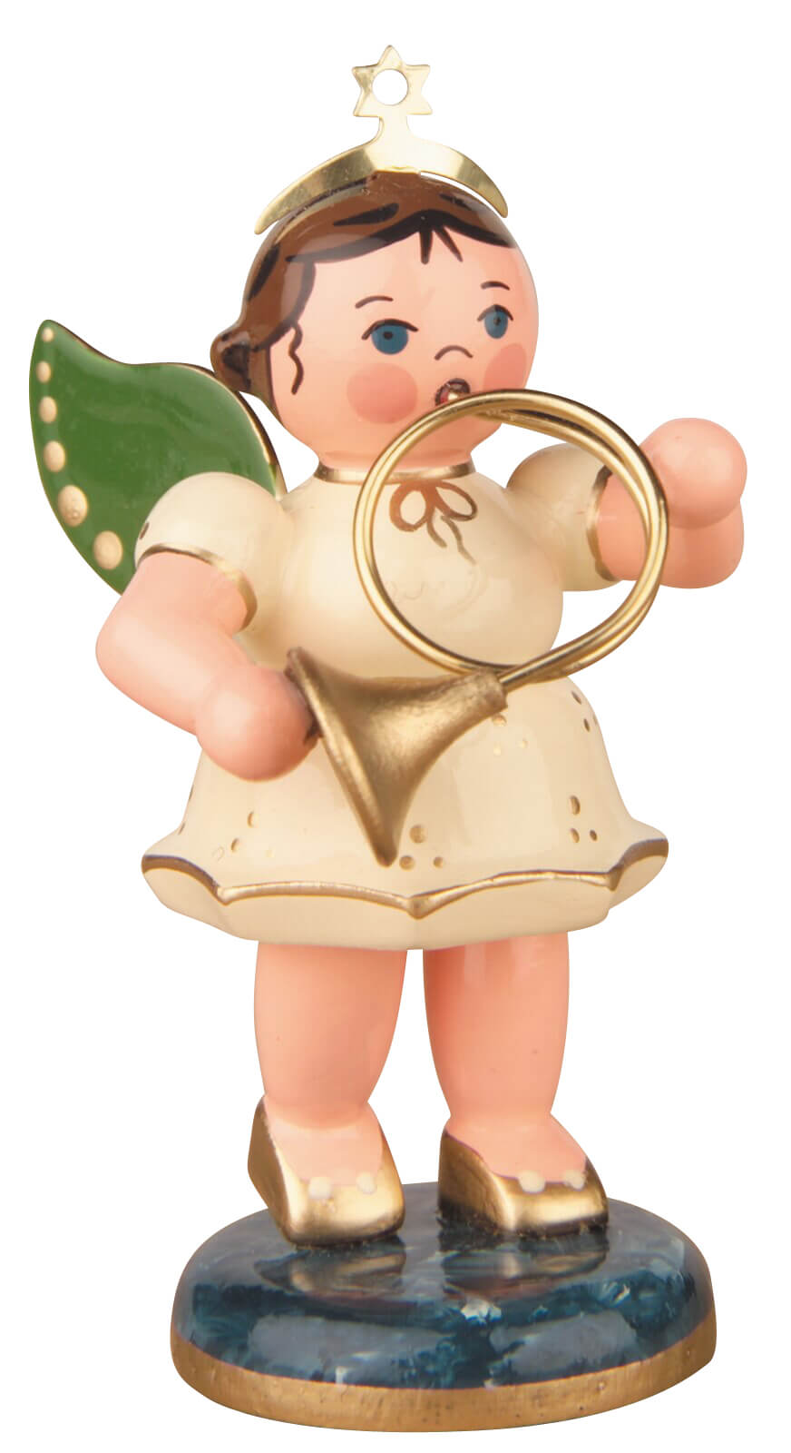 Miniatur Weihnachtsengel mit Horn, 7 cm, farbig von Hubrig Volkskunst