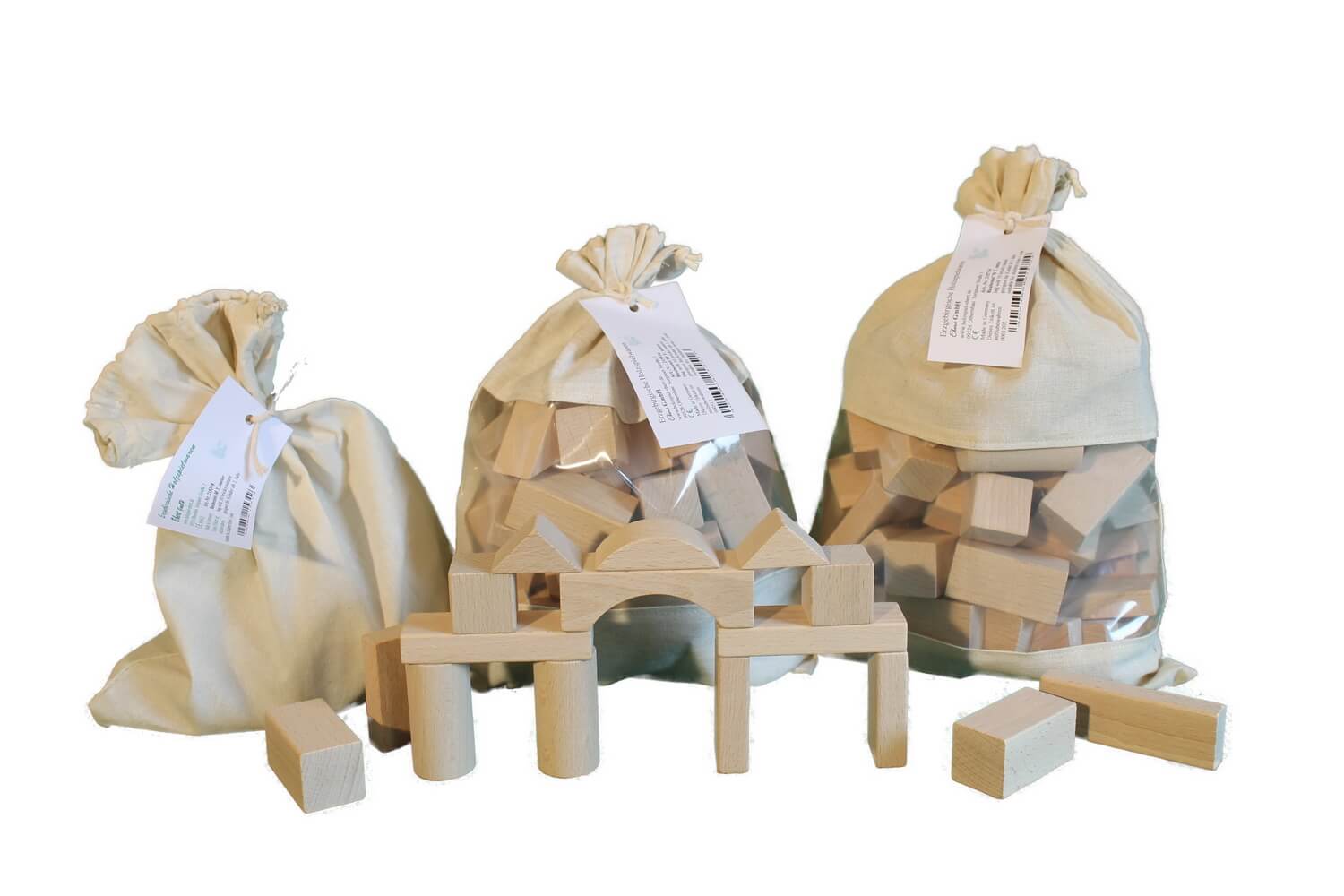 Bausteine im Beutel, 70 Holzbausteine, natur von Ebert GmbH