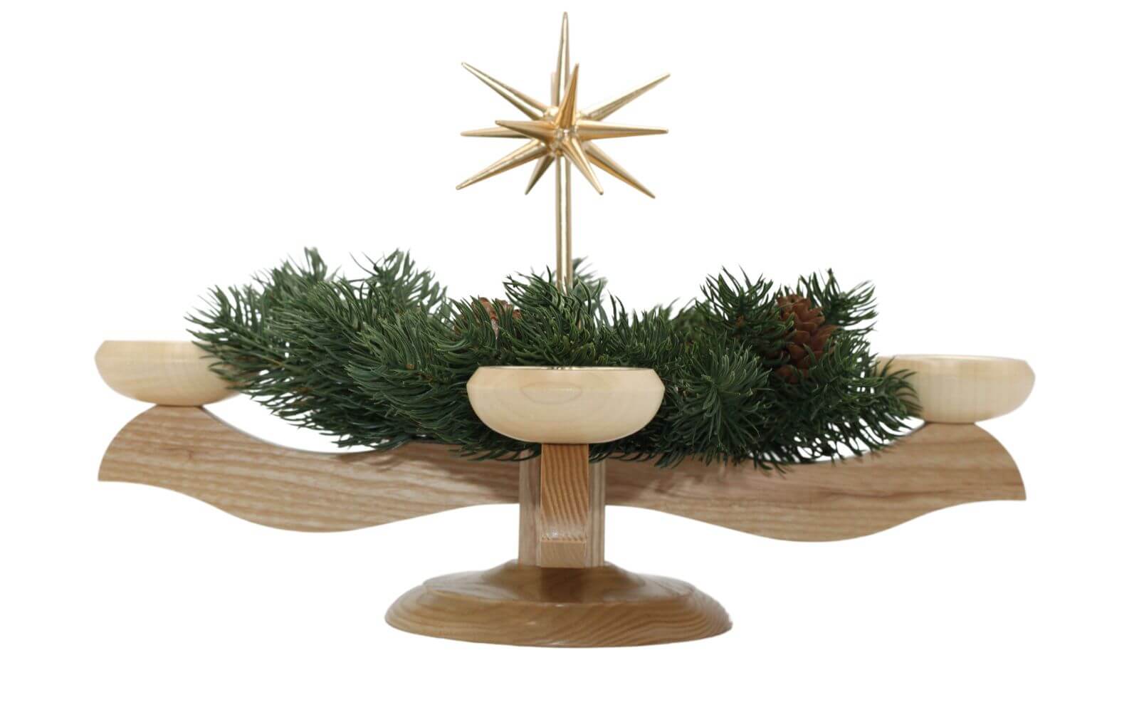 Adventsleuchter mit Weihnachtsstern und Tannenkranz, natur von Albin Preißler_3