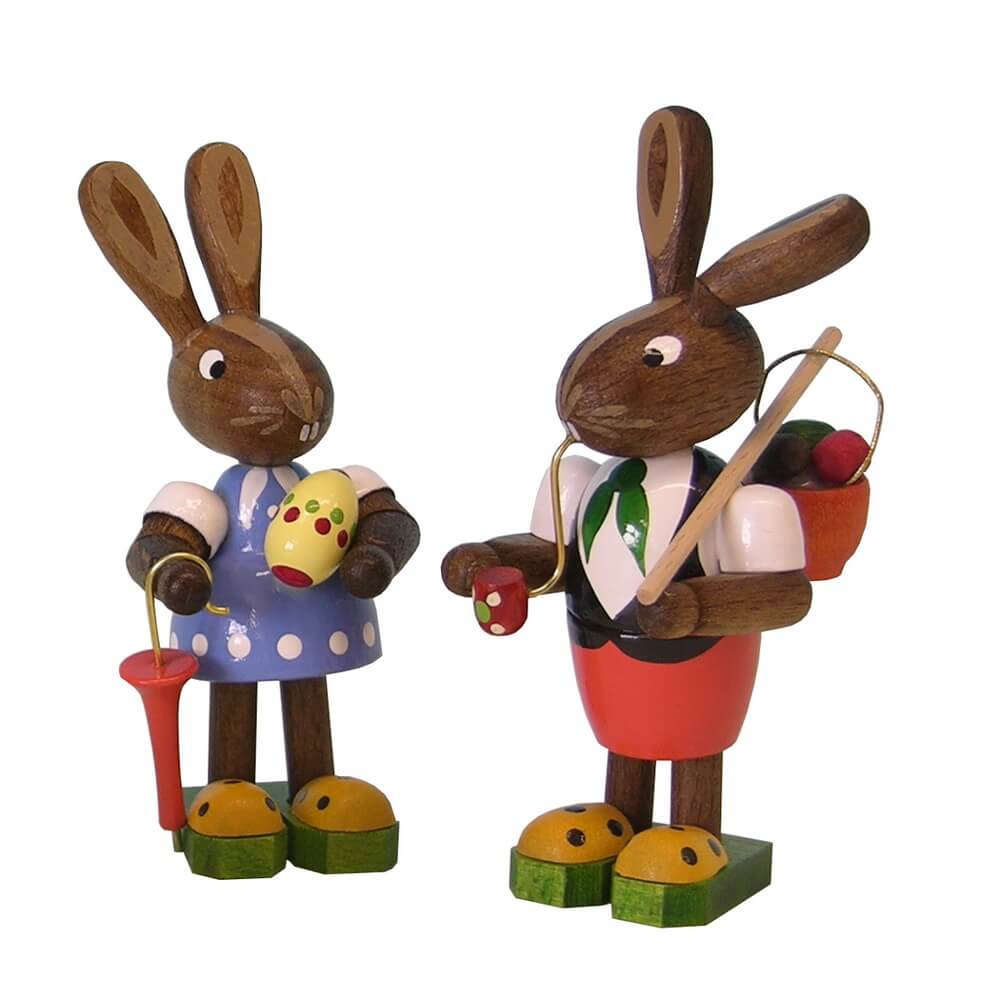 Osterhasen - Paar mit Schirm und Pfeife von Figurenland Uhlig GmbH