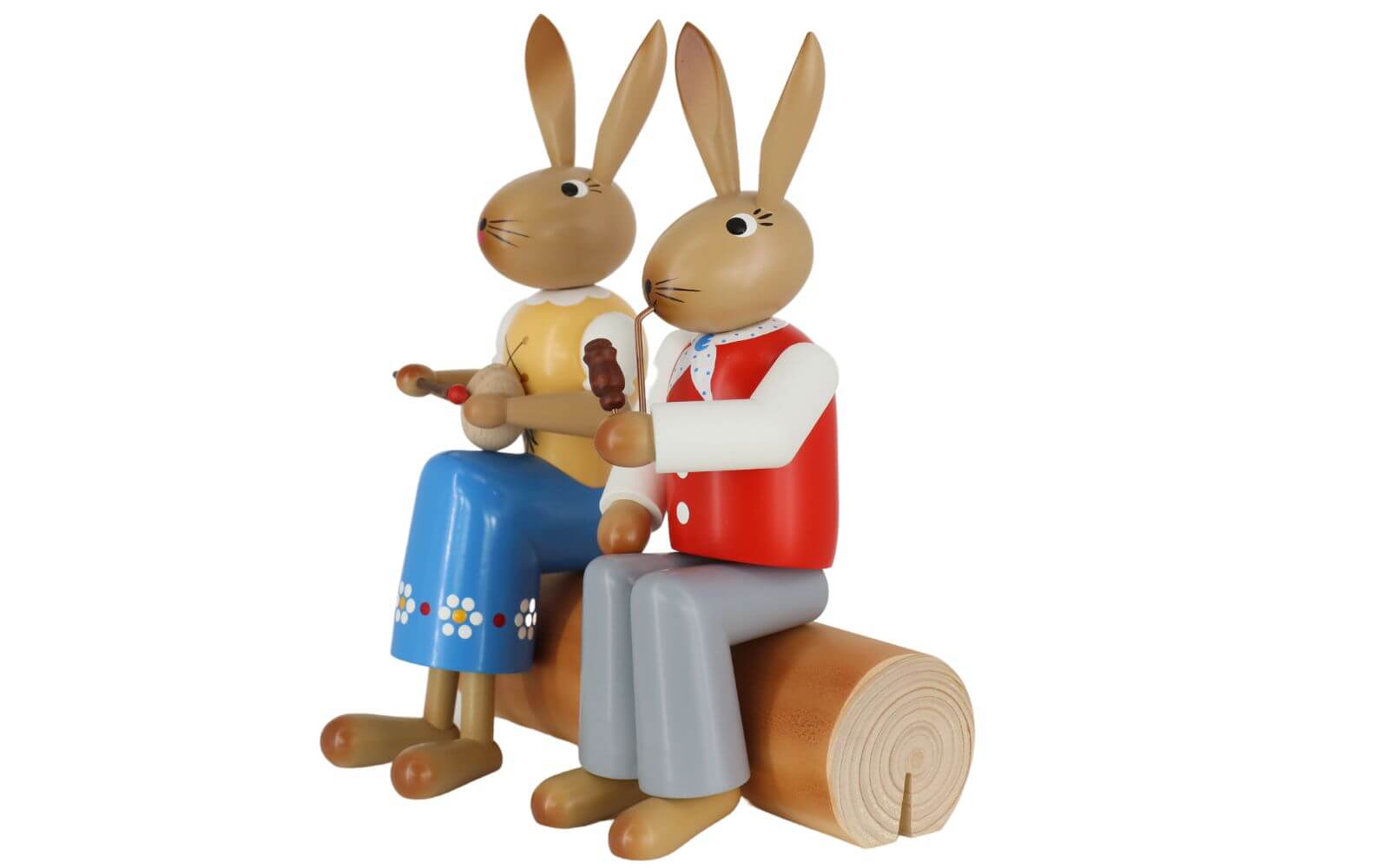 Osterhasenpaar auf Baumstamm, 24 cm von SEIFFEN.COM_3