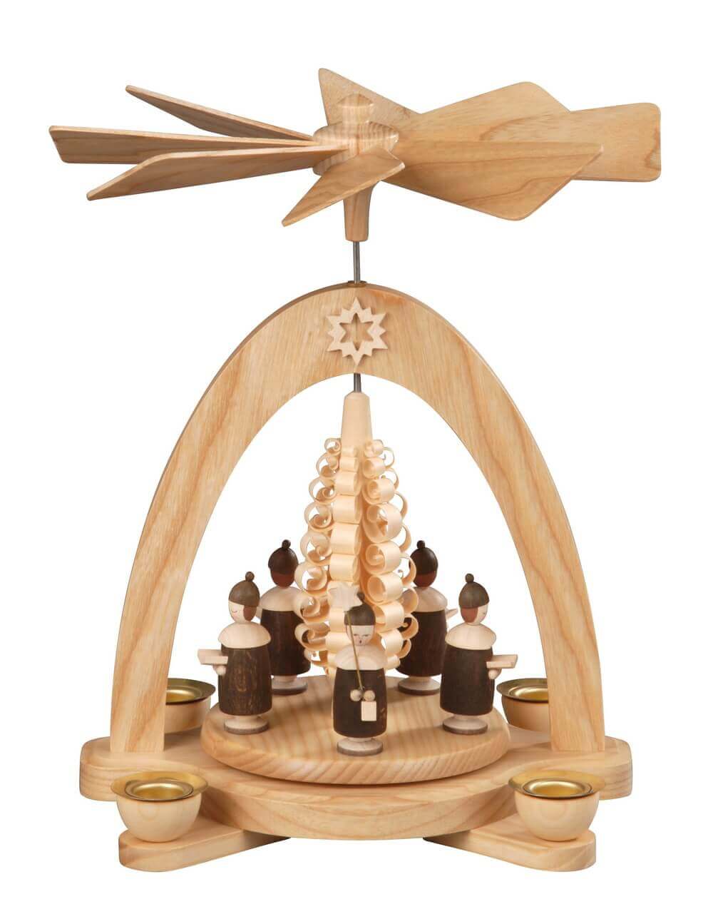 Weihnachtspyramide Kurrende mit Mütze und Spanbaum, natur, 20 cm von Albin Preißler