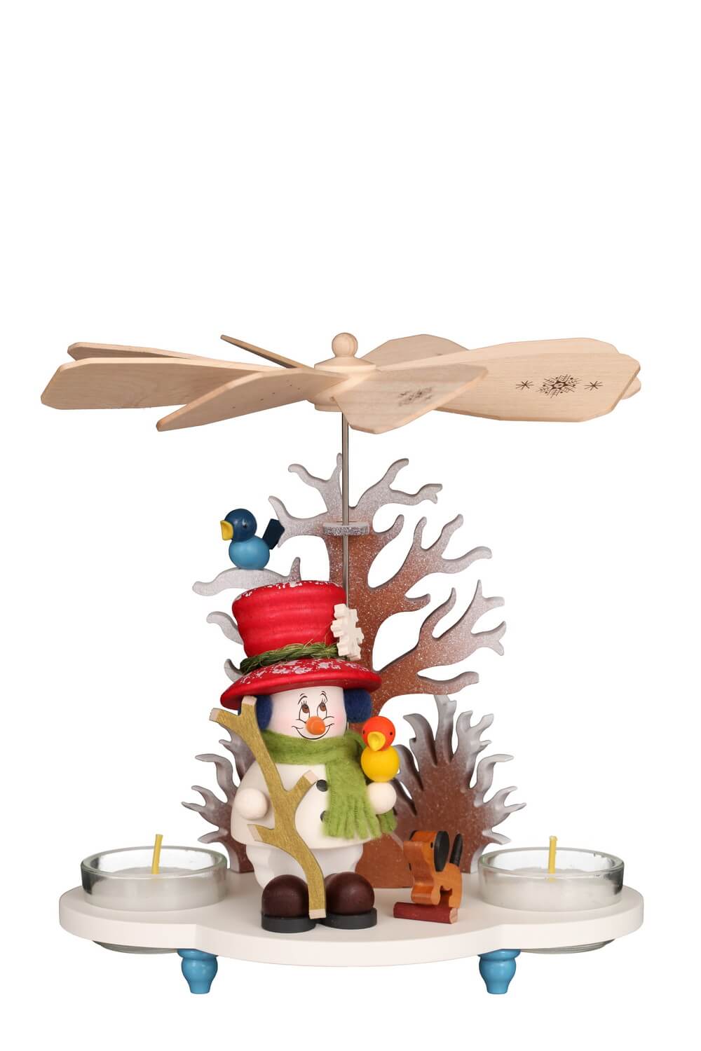 Weihnachtspyramide für Teelichte Mikrowichtel Schneemann, 20 cm von Christian Ulbricht, Made in Germany