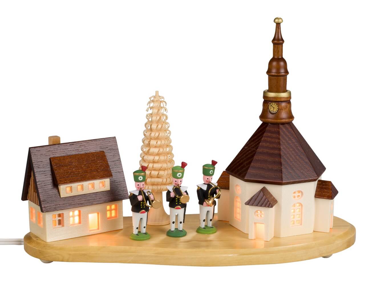 Sockel Seiffener Dorf mit Bergmannskapelle, 20 cm von SEIFFEN.COM_1