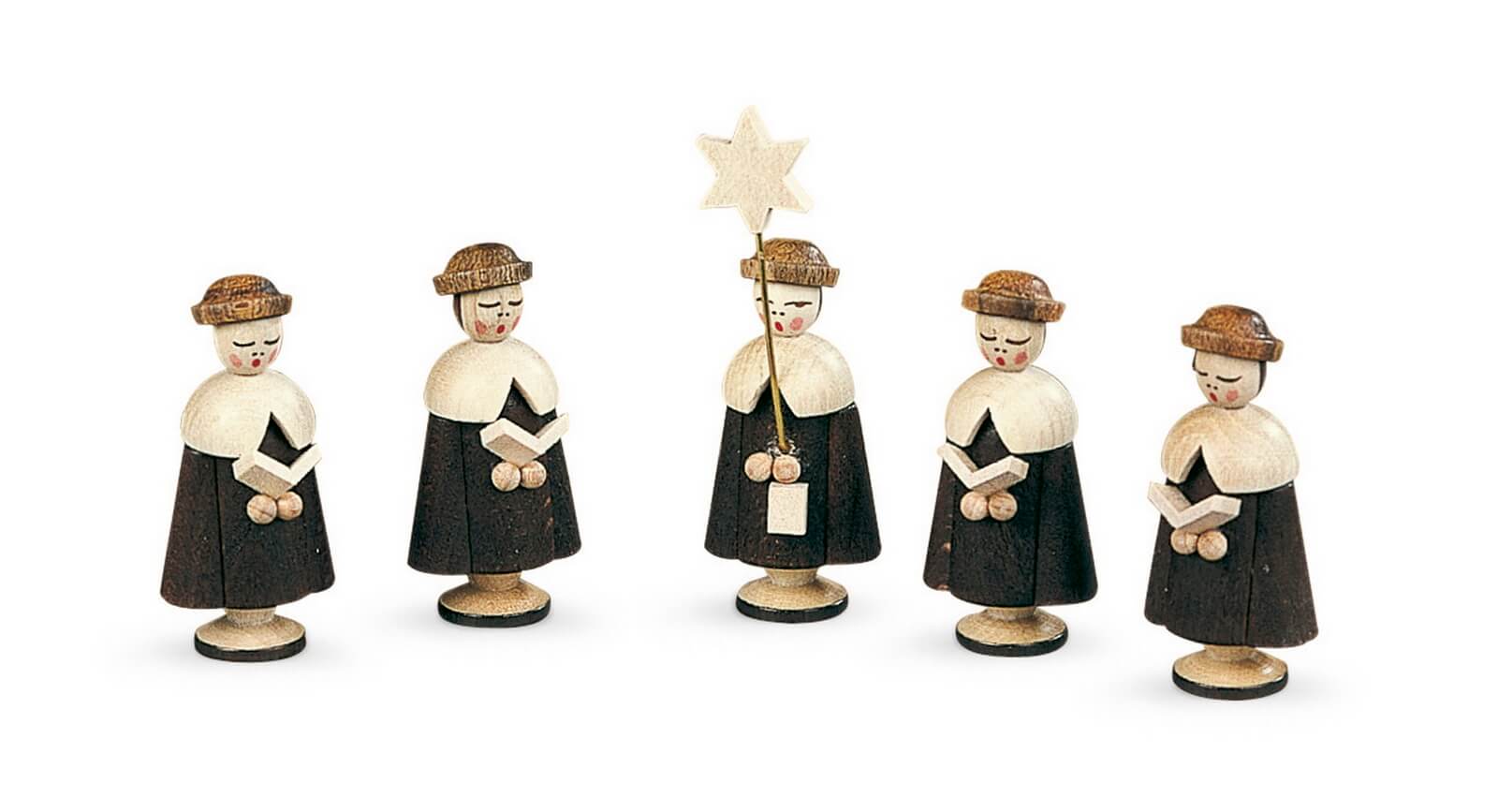 Kurrende, 5 Figuren natur, 4,5 cm, Müller Kleinkunst aus dem Erzgebirge