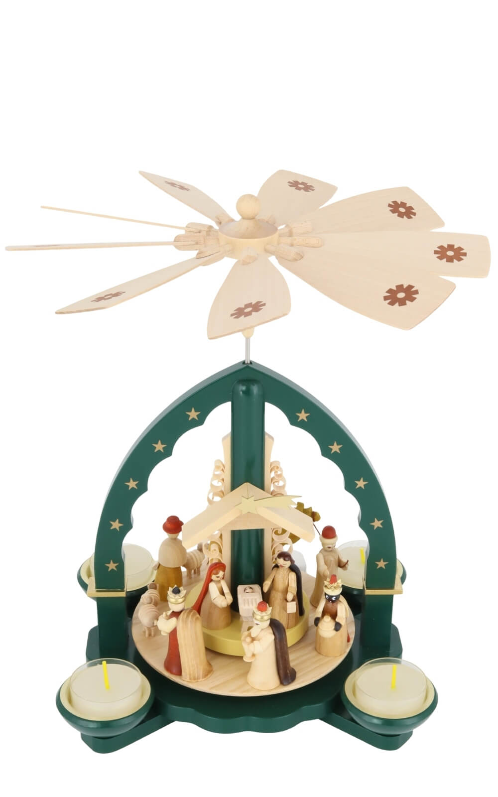 Weihnachtspyramide Christi Geburt für Teelicht und Kerzen, grün, 28 cm von Richard Glässer_6