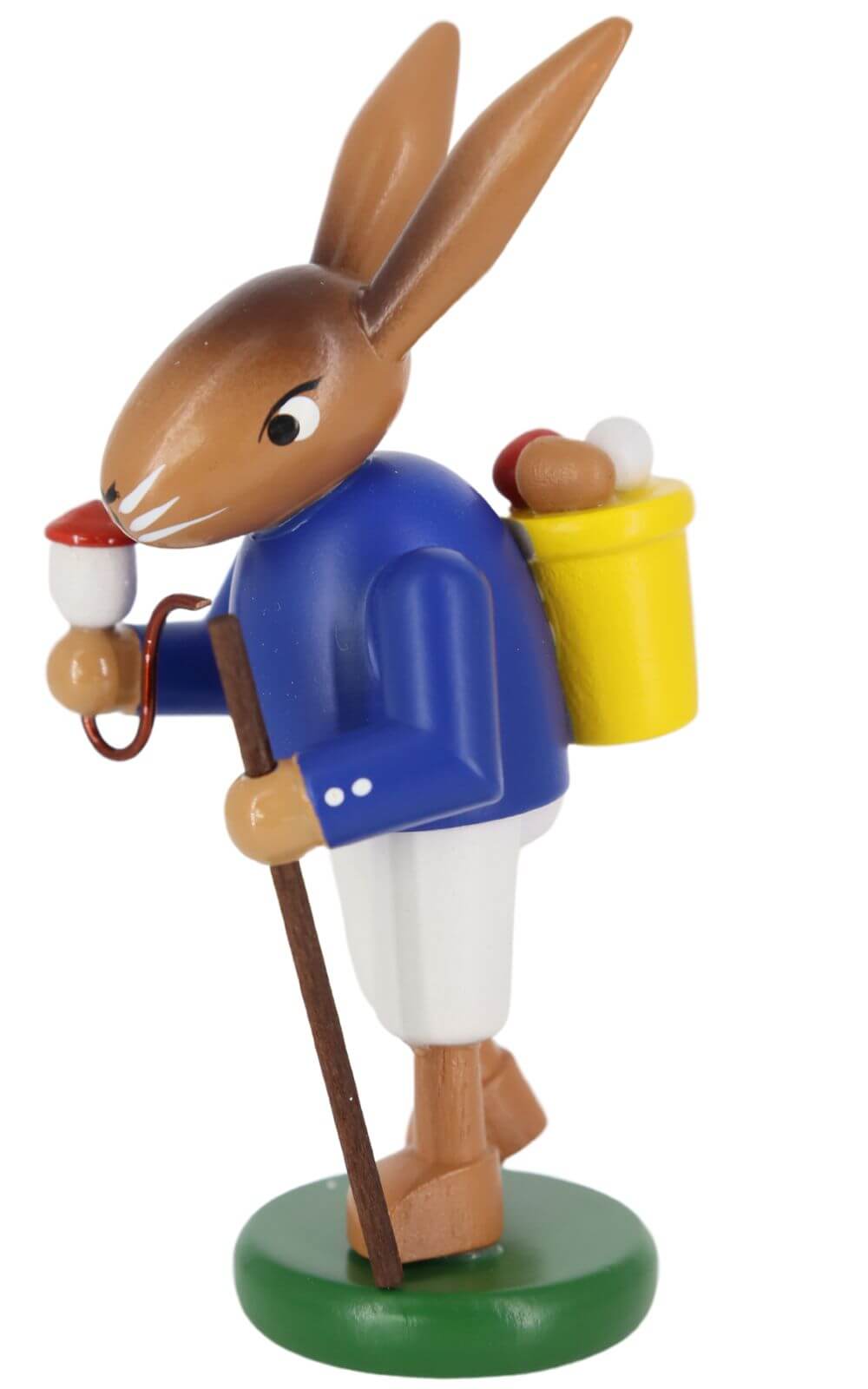 Osterhase mit Wanderstock, Pfeife und Korb, 9 cm, farbig von SEIFFEN.COM_3