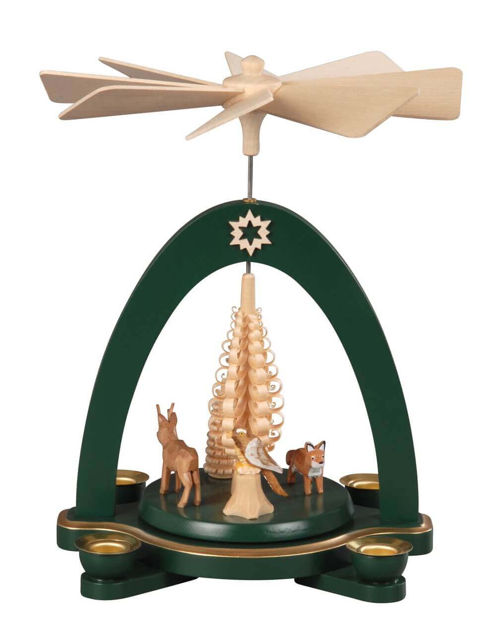 Weihnachtspyramide mit Waldtieren, grün, 20 cm von Albin Preißler
