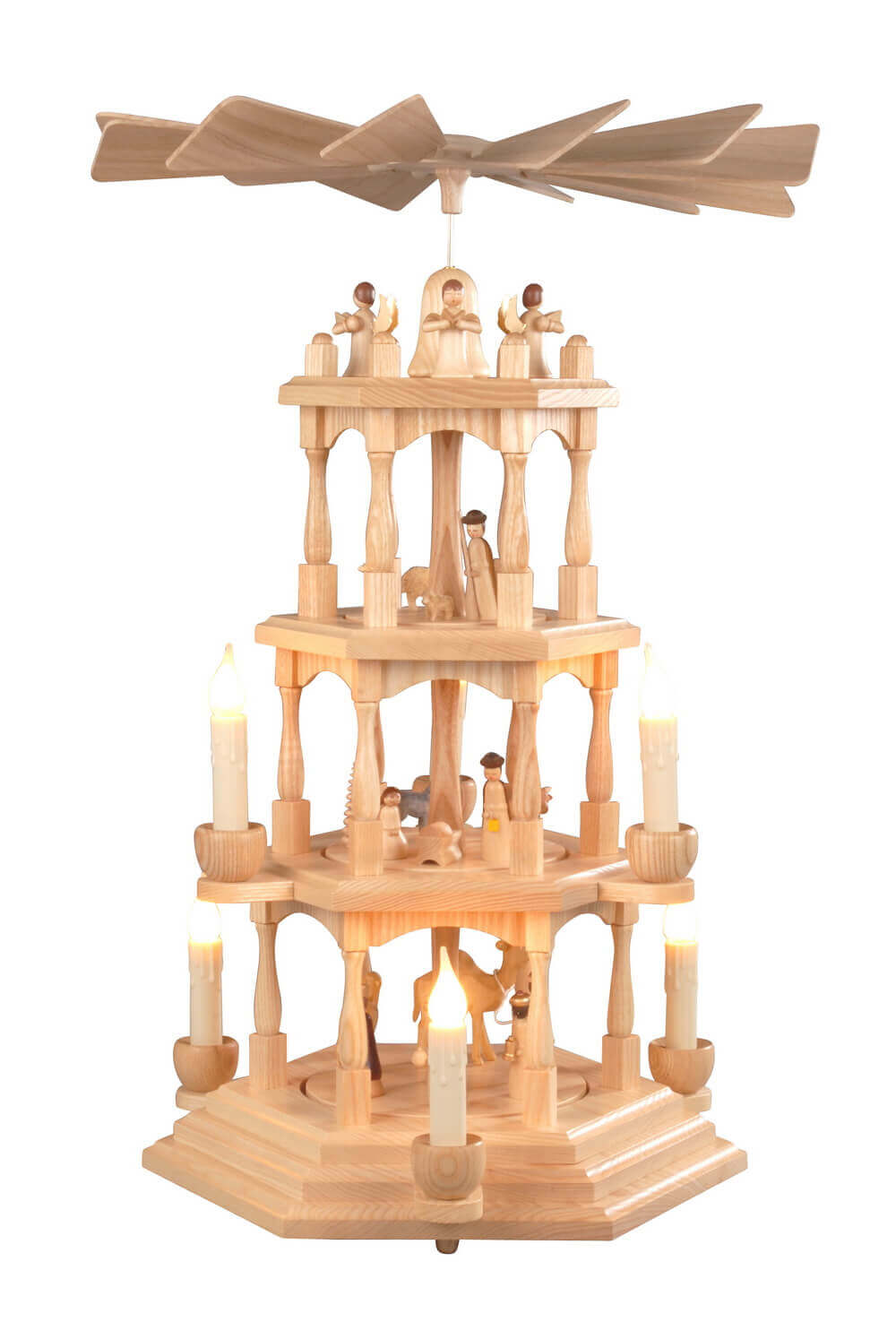 Weihnachtspyramide Heilige Familie, natur, 4–stöckig, 52 cm, elektrisch von Albin Preißler_1