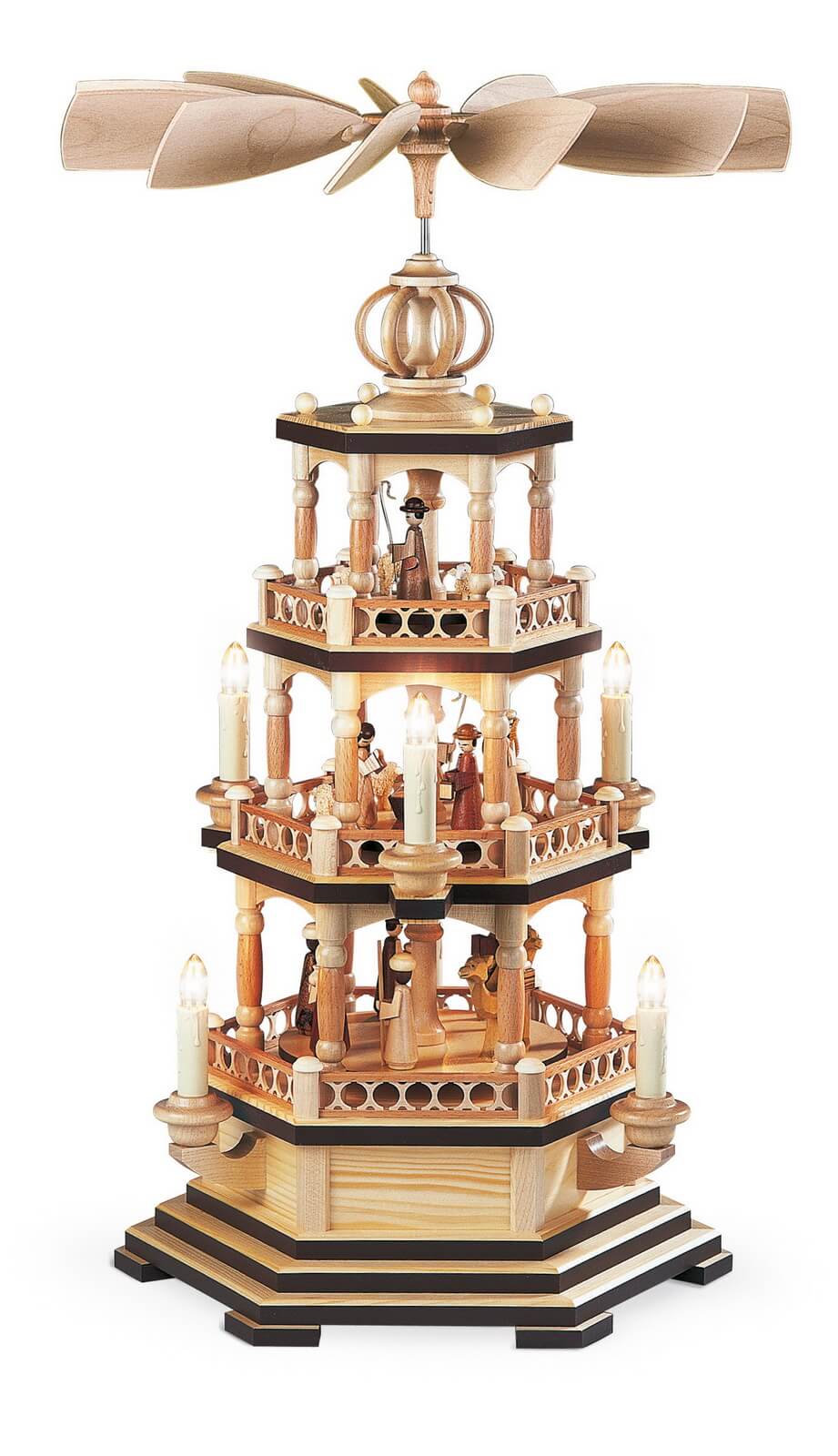 Weihnachtspyramide Heilige Geschichte, 3 – stöckig, elektrisch, 58 cm von Müller Kleinkunst