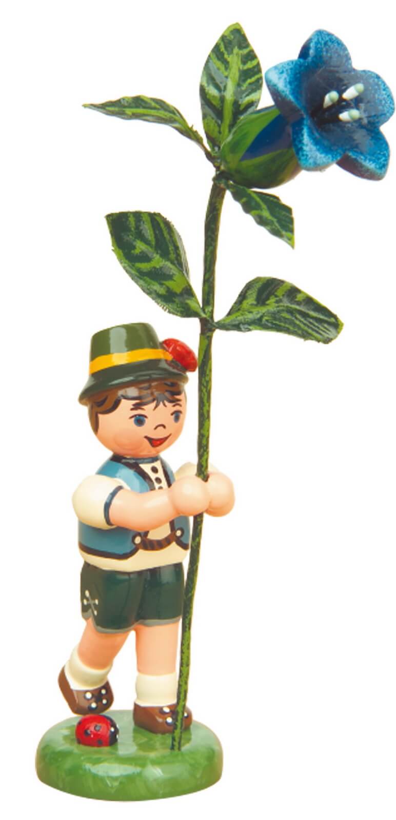 Blumenkind Junge mit Enzian, 11 cm, farbig von Hubrig Volkskunst