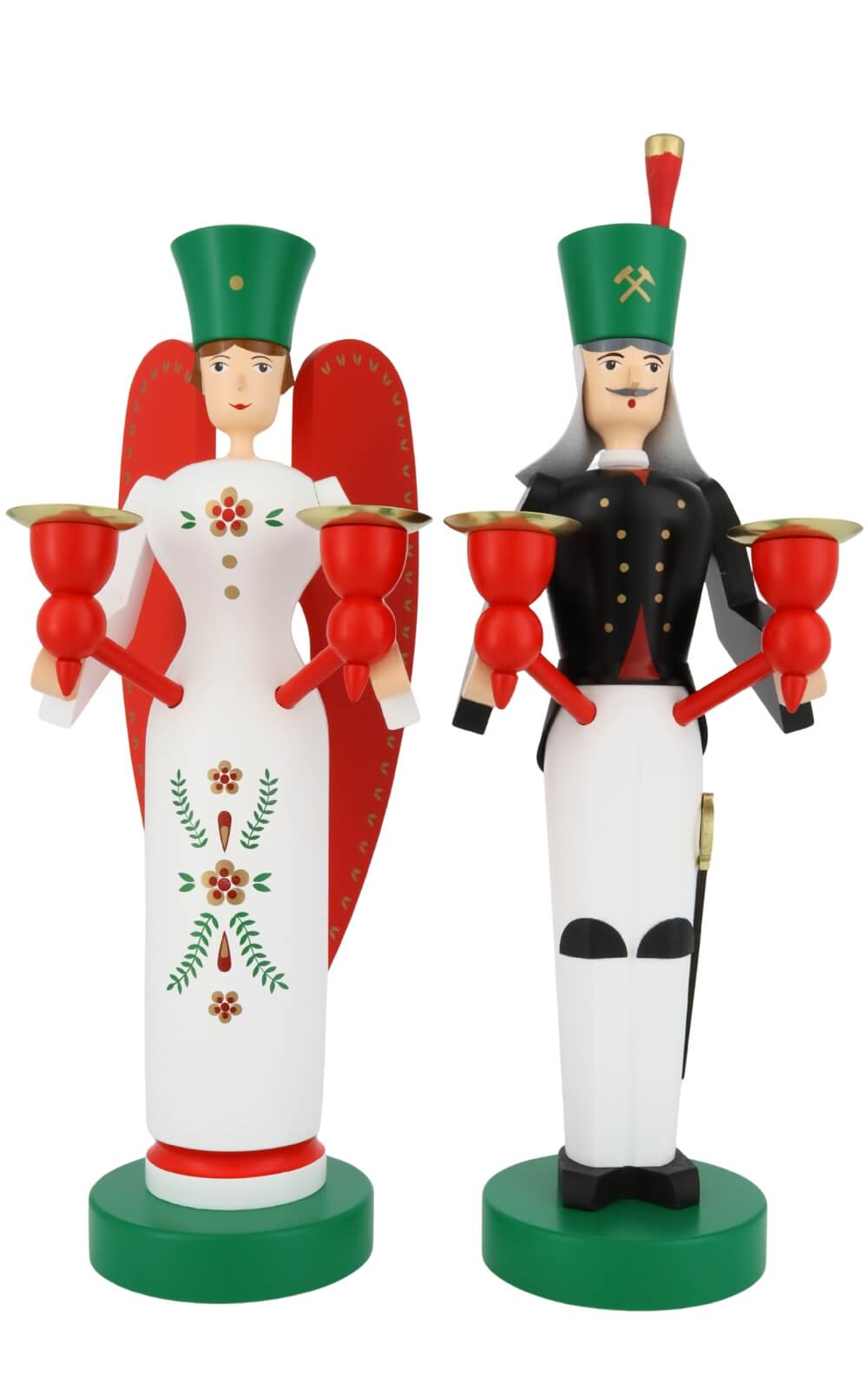 Engel und Bergmann für Wachskerzen, 32 cm, farbig von Richard Glässer