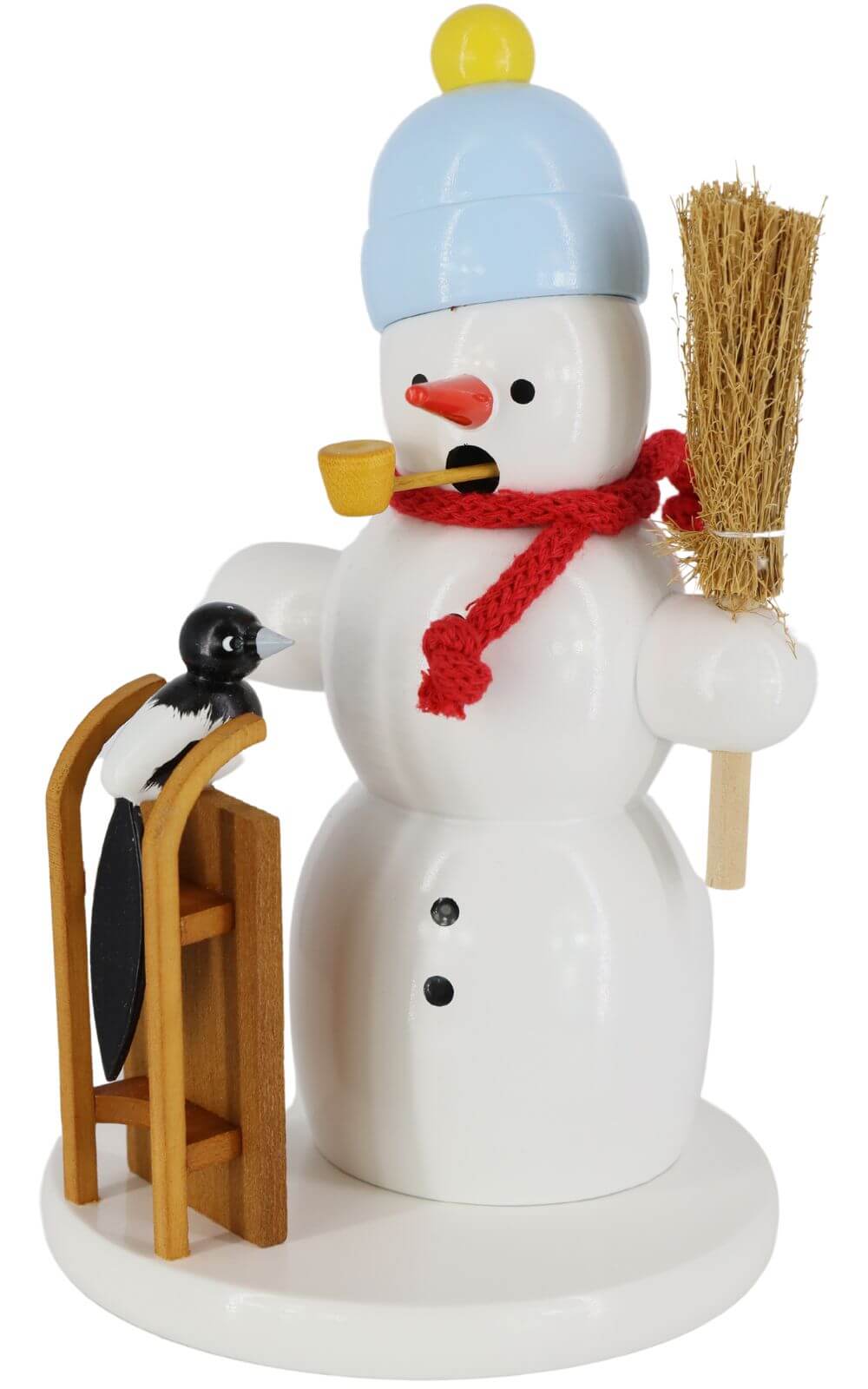 Räuchermännchen Schneemann mit Schlitten und Elster, 18 cm von Volker Zenker_2