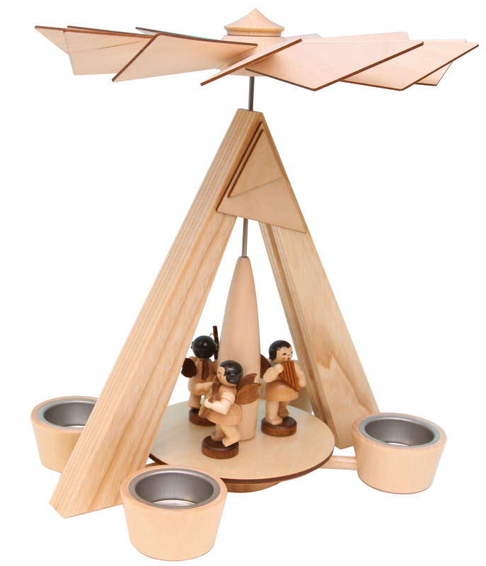 Weihnachtspyramide natur mit 3 Engeln von Figurenland Uhlig GmbH