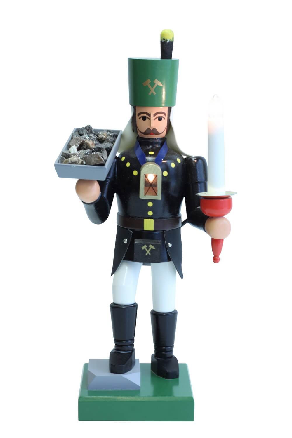 Bergmann, 34 cm mit Erzschale und Brustlampe, elektrisch beleuchtet von SEIFFEN.COM