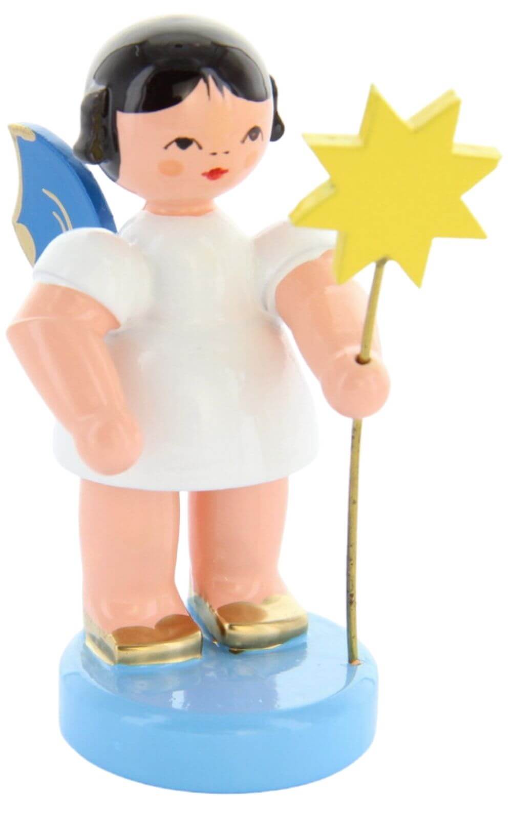 Weihnachtsengel mit Stern und blauen Flügeln von Figurenland Uhlig