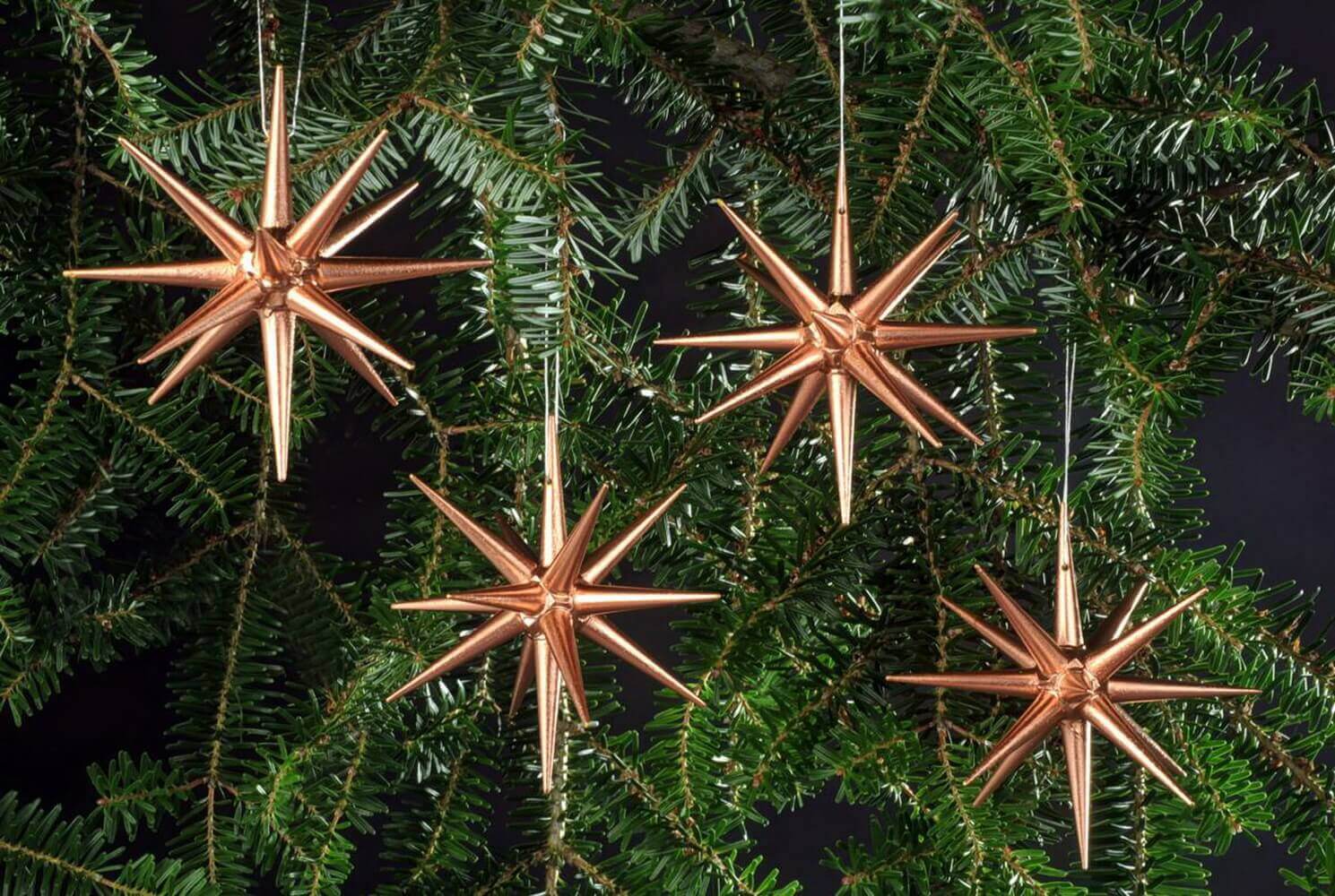 Christbaumschmuck aus Holz, Weihnachtssterne kupfer, 4-teilig von Albin Preißler_Bild2