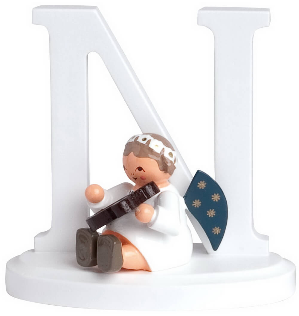 Miniatur Weihnachtsengel mit dem Buchstaben N, 7 cm, farbig von KWO