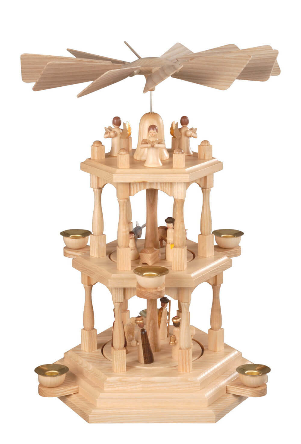 Weihnachtspyramide Heilige Familie, natur, 3-stöckig, 41 cm von Albin Preißler