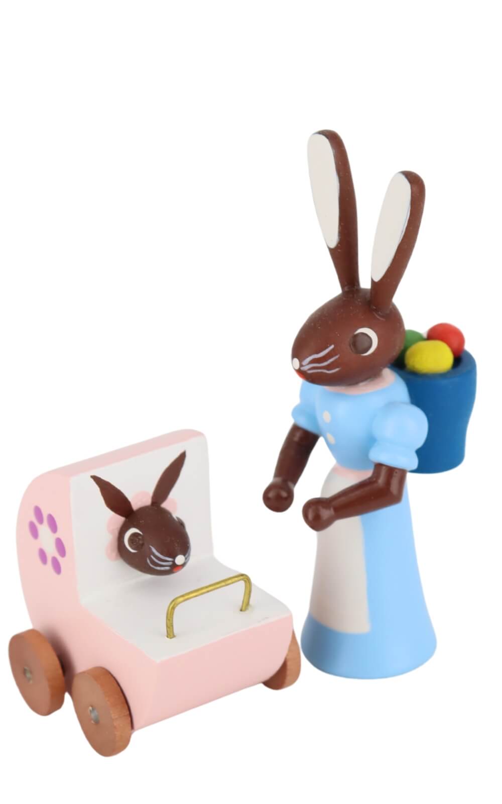 Osterhase Mutter mit rosa Kinderwagen, 6 cm, farbig von Stephan Kaden_1