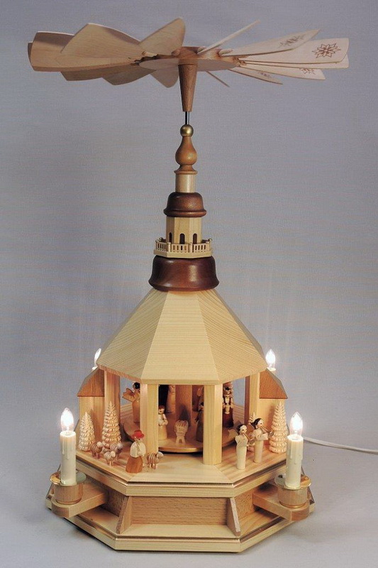 Weihnachtspyramide Seiffener Kirche mit Christi Geburt, elektrisch von Richard Glässer_Bild1