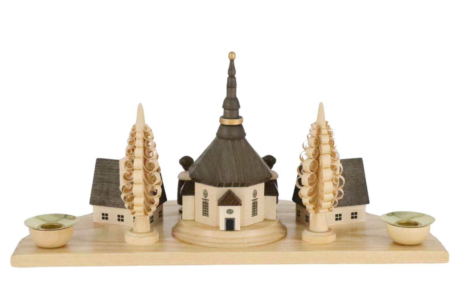 Weihnachtskerzenhalter Seiffener Dorf mit Kurrende, natur, 30 cm von Albin Preißler_3