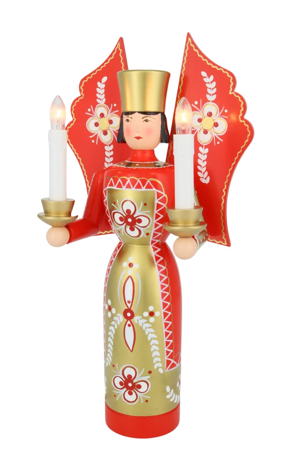 Weihnachtsengel rot - gold, 36 cm, elektrisch beleuchtet von Holzkunst Gahlenz_2