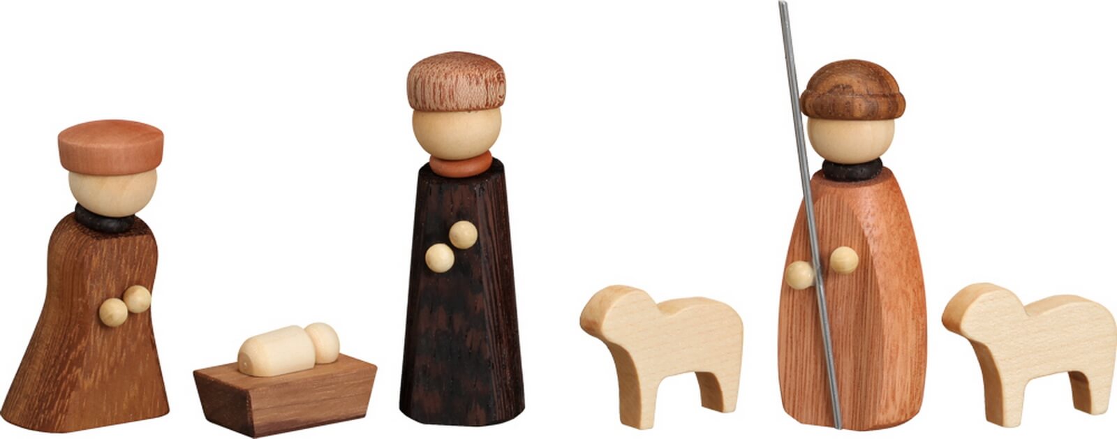 Miniaturen Christi Geburt, 6-teilig, 7 cm, natur von Seiffener Volkskunst eG