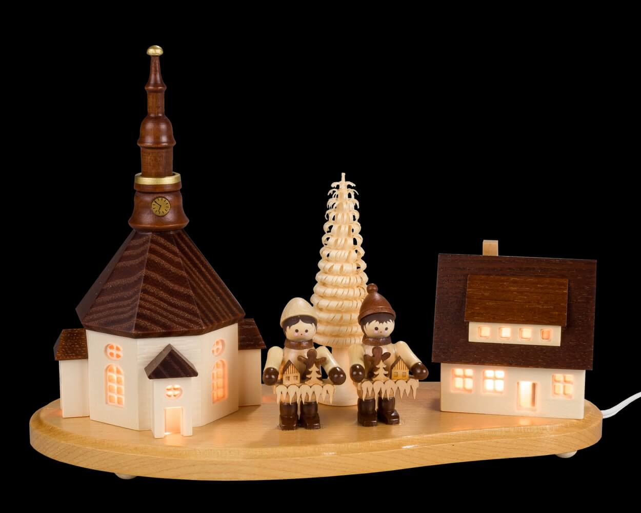 Sockel Seiffener Dorf mit 2 Striezelkindern von SEIFFEN.COM_2