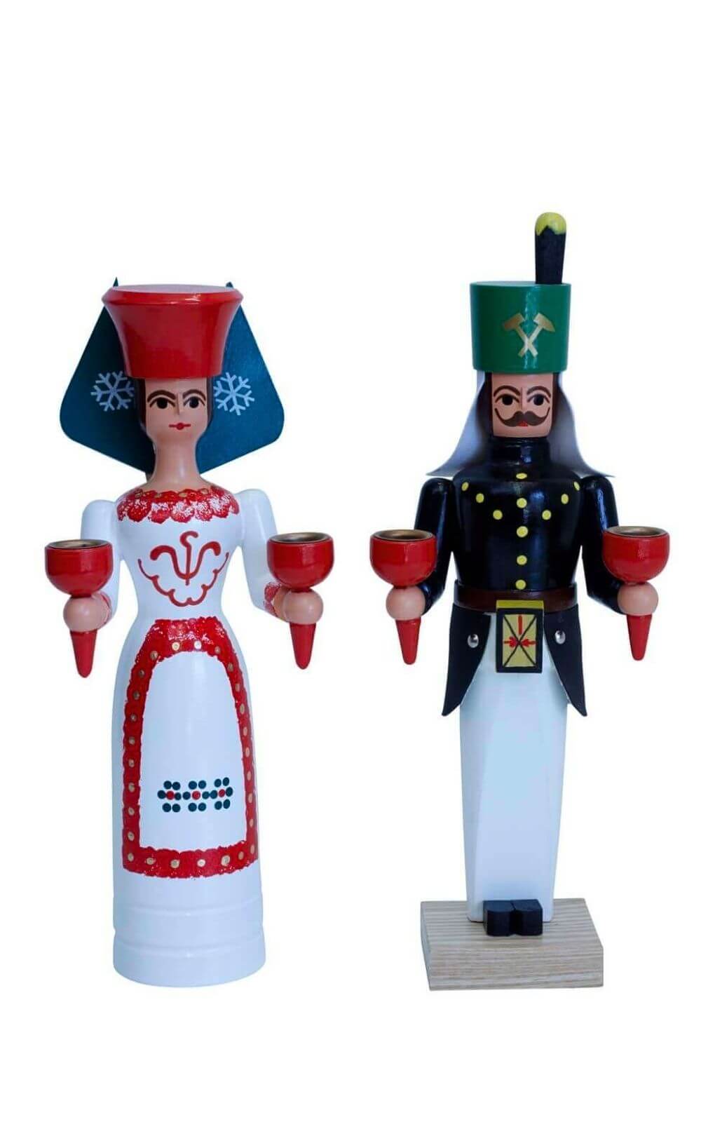 Engel und Bergmann für Wachskerzen, 27 cm, farbig von SEIFFEN.COM