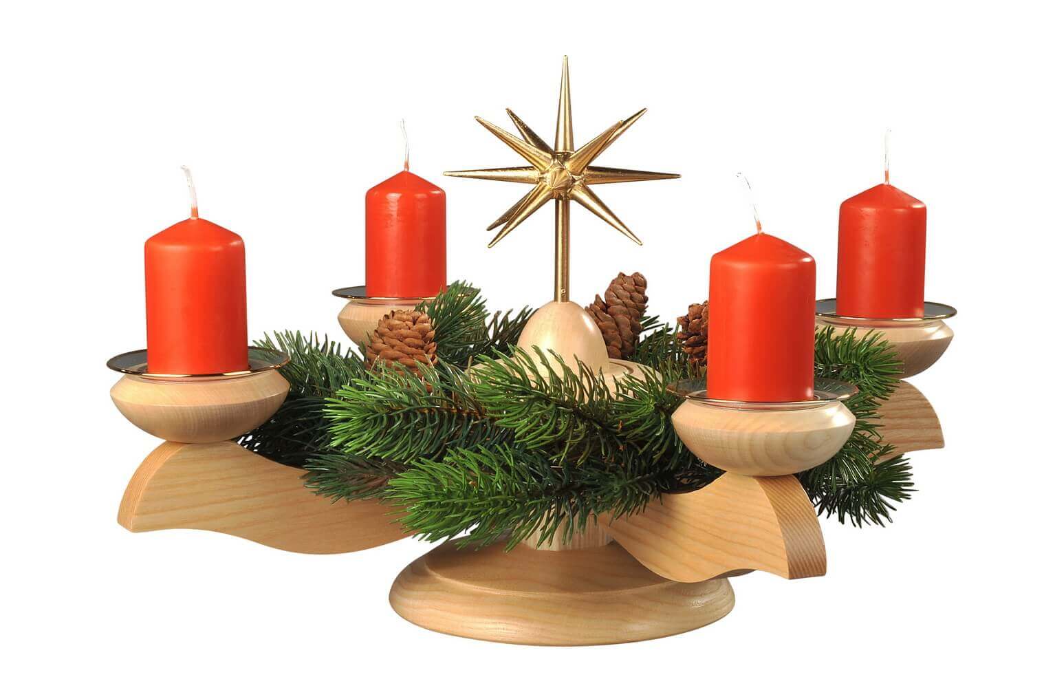 Adventsleuchter mit Weihnachtsstern und Tannenkranz, natur von Albin Preißler_Bild1