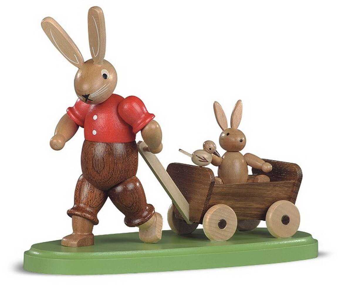 Osterhasenvater mit Kind auf Bollerwagen von Müller Kleinkunst
