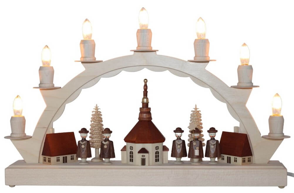 LED Schwibbogen Seiffener Dorf mit Kurrende, 38 cm von SEIFFEN.COM