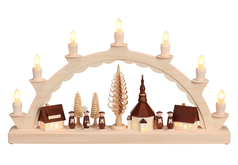 Schwibbogen Erzgebirge mit Kirche und Baum Schwibbogen Erzgebirge mit Kirche und Baum