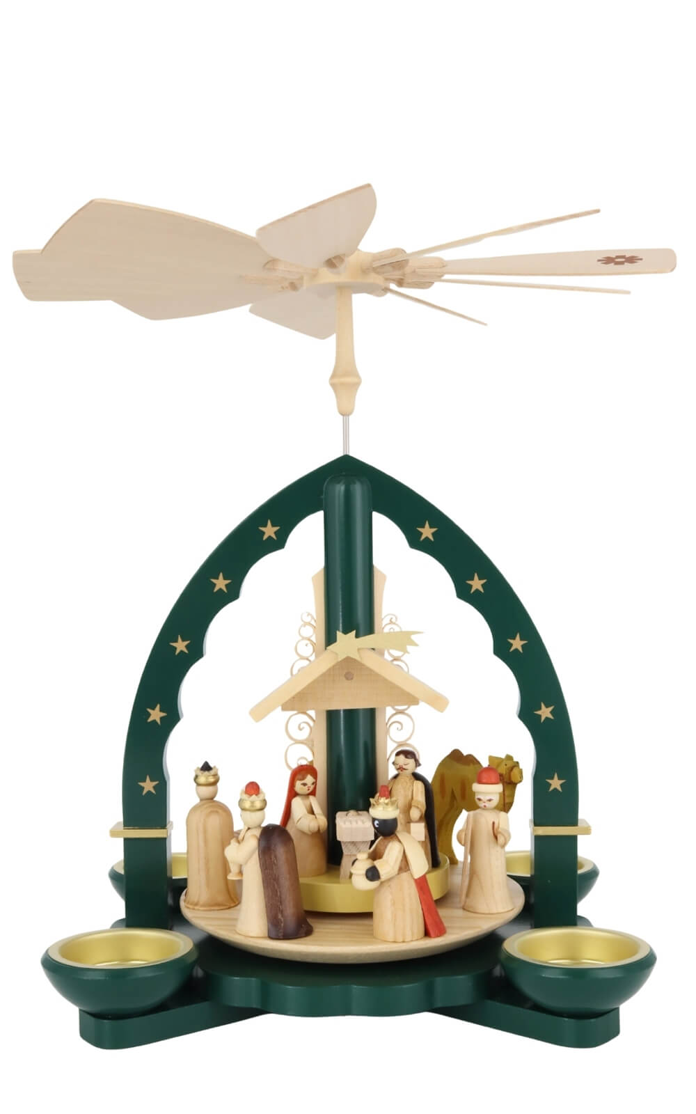 Weihnachtspyramide Christi Geburt für Teelicht und Kerzen, grün, 28 cm von Richard Glässer_1