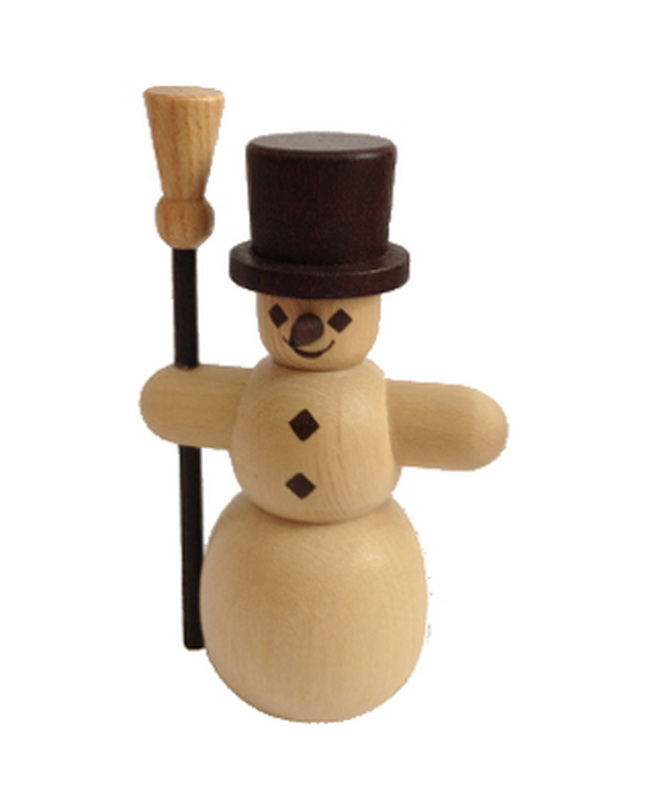 Miniatur Schneemann mit Besen, 7 cm, natur von Spielwarenmacher Günther