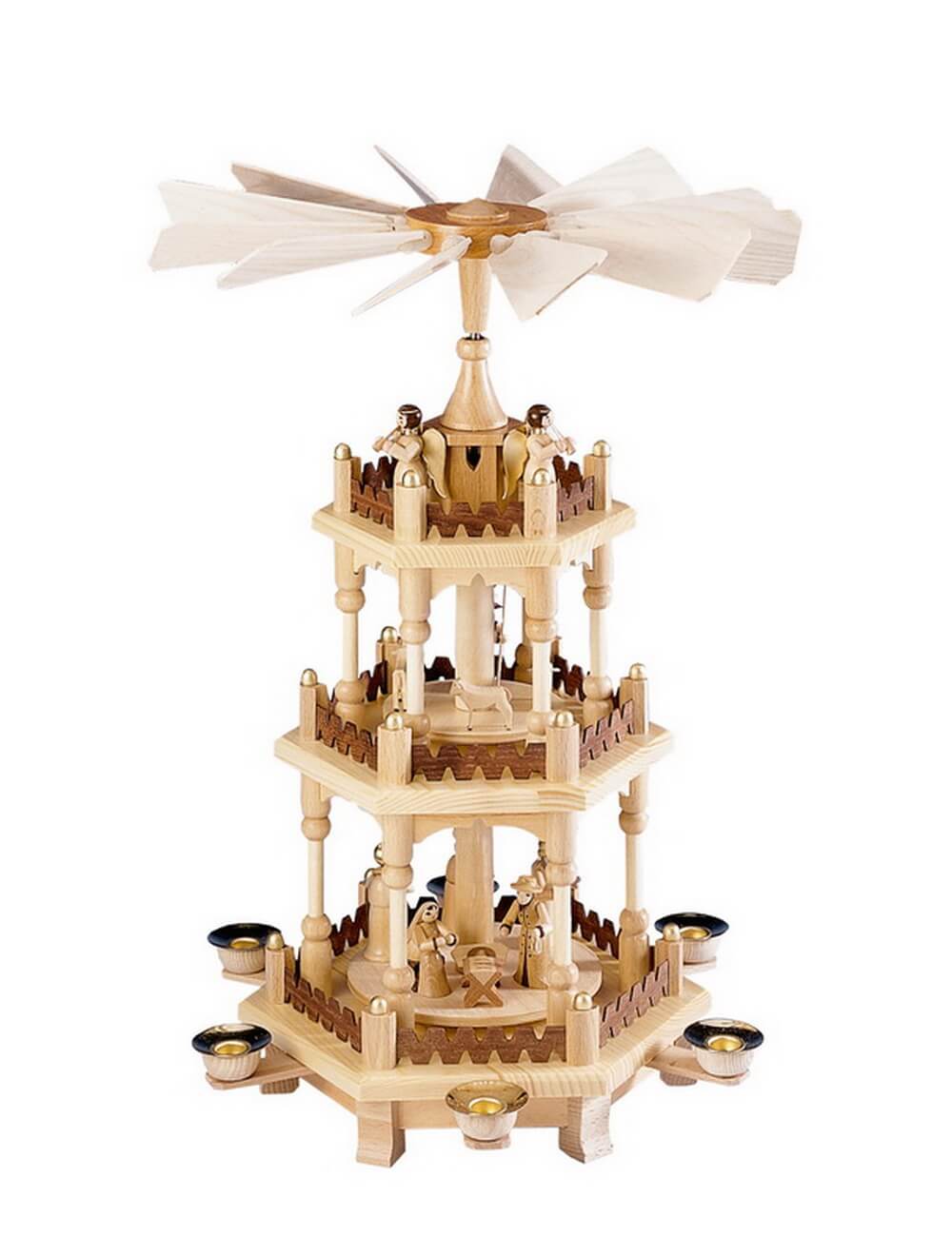 Weihnachtspyramide, 3 - stöckig mit Heiliger Familie, 45 cm von Theo Lorenz