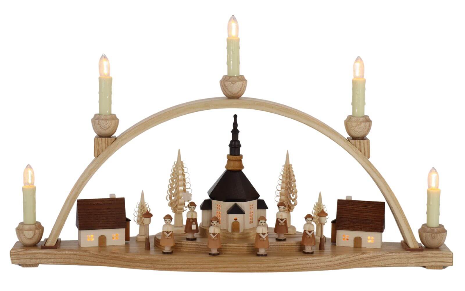 LED Schwibbogen Seiffener Kirche mit beleuchteten Häusern, 54 cm von Knuth Neuber_1