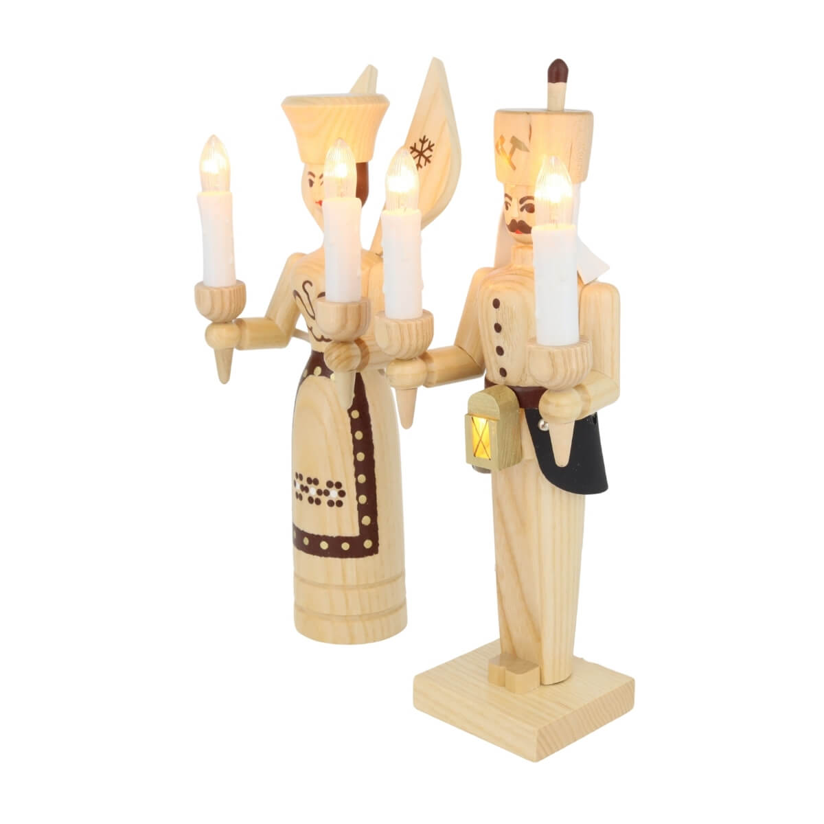 Engel und Bergmann, 26 cm, natur, elektrisch beleuchtet von SEIFFEN.COM