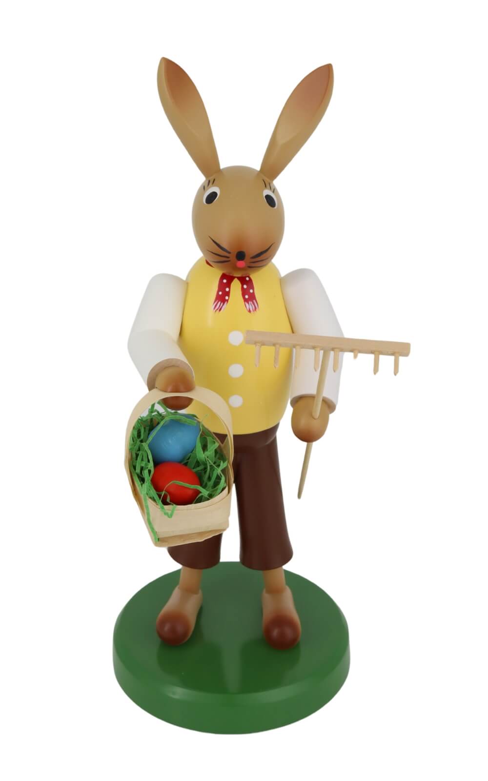 Osterhase mit Rechen und Korb, 28 cm, farbig von SEIFFEN.COM_2