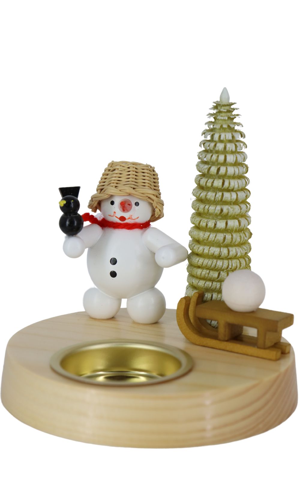 Kerzenhalter für Teelichte Schneemann mit Schlitten, 10 cm von Ralf Zenker
