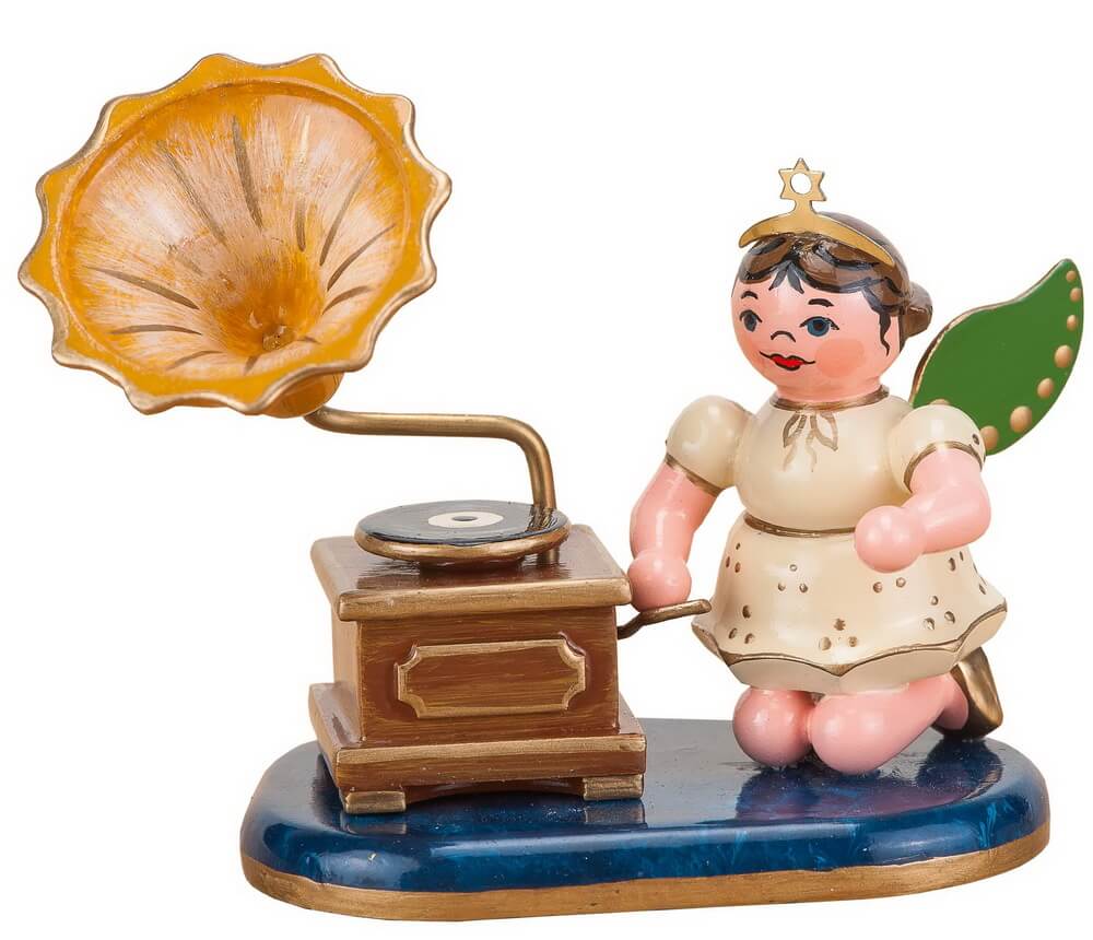 Weihnachtsengel mit Grammophon, 7 cm von Hubrig Volkskunst