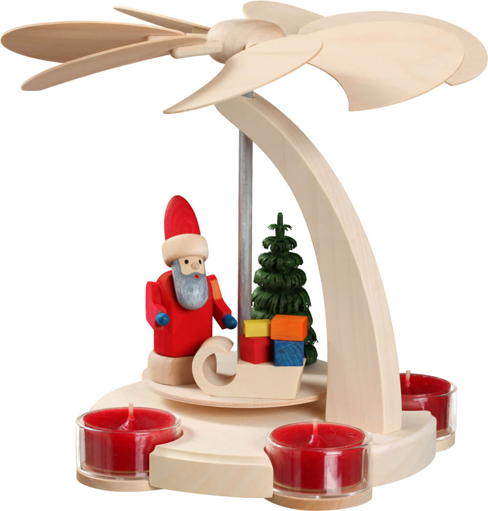 Bogenpyramide Weihnachtsmann mit Schlitten, 18 cm von Seiffener Volkskunst eG