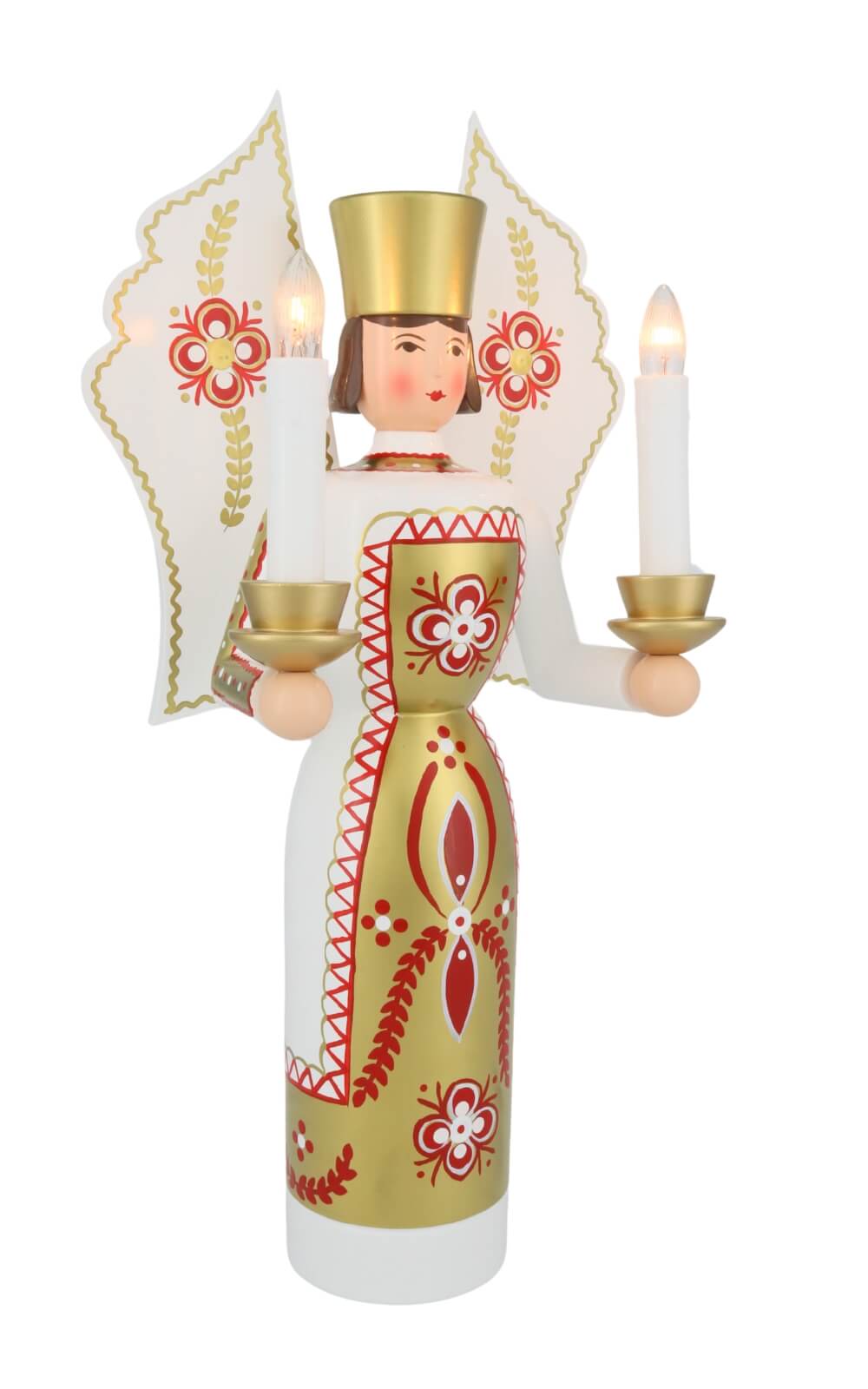 Weihnachtsengel weiß - gold, 36 cm, elektrisch beleuchtet von Holzkunst Gahlenz_2