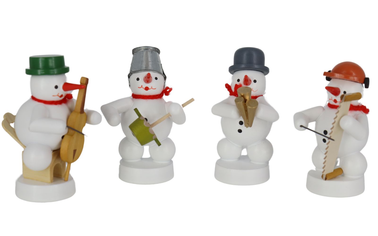 Miniatur Kapelle Schneemänner mit Schalmei, Cello, Brummtopf, singende Säge von Ralf Zenker