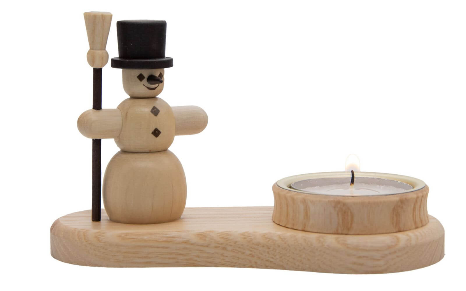 Kerzenhalter - Teelichthalter Schneemann, natur, 9 cm von Spielwarenmacher Günther