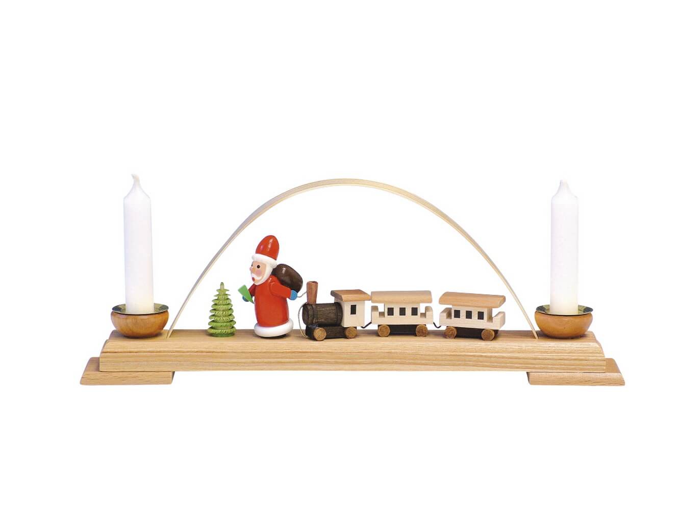 Kerzenhalter Minischwibbogen mit Weihnachtsmann und Eisenbahn von Knuth Neuber
