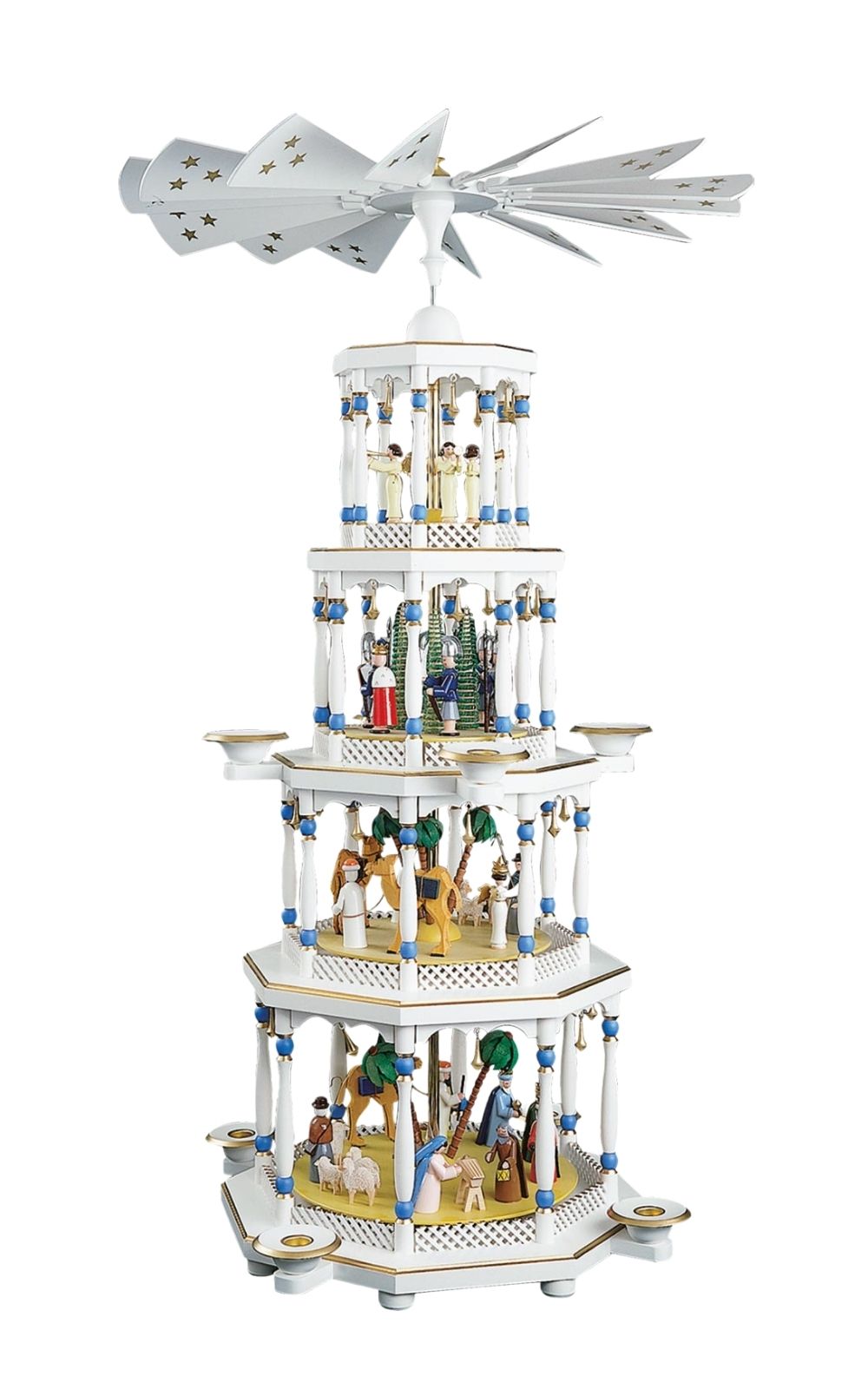 Weihnachtspyramide Christi Geburt, 4 - stöckig, weiß von Richard Glässer