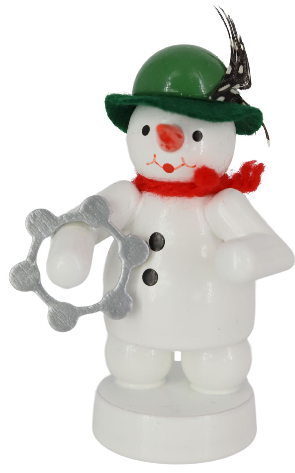 Miniatur Schneemann Musikant mit Tambourin, farbig, 8 cm von Ralf Zenker